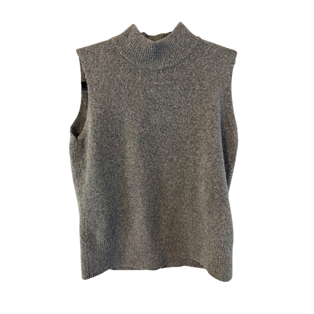 Tahari Womens XS Grey Sleeveless Mock Neck Knit Sweater Wool Blend Vest